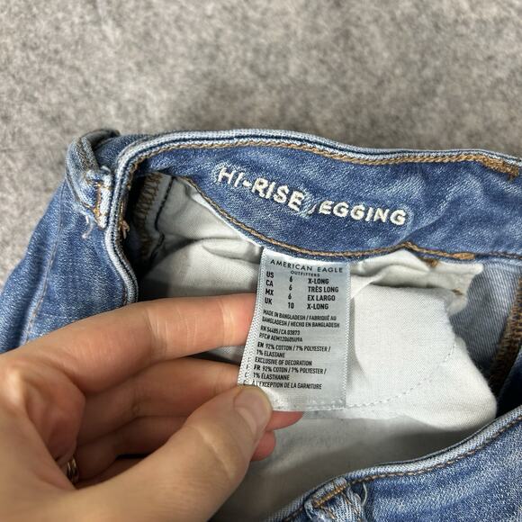 American Eagle Jeans Womens 6 X-long Distressed Raw Hem Blue Skinny Stretch - Picture 6 of 9